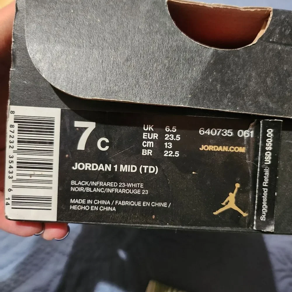 Jordan 1 Mid Black‎ Infrared 23-white Kid Sneakers